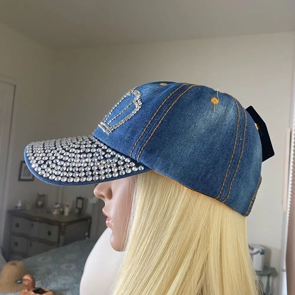 Denim Rhinestone Crown Cap - Picture 6 of 10